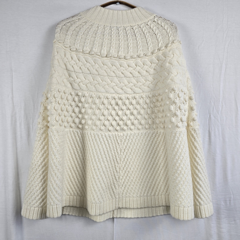 Talbots Chunky Cable Knit Poncho Ivory size XS NWT - Picture 9 of 12